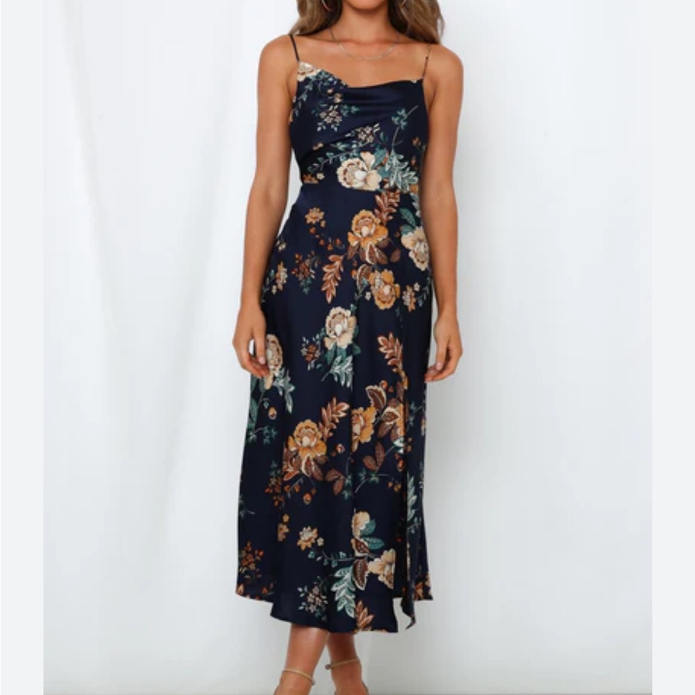 Floral Navy Satin Dress